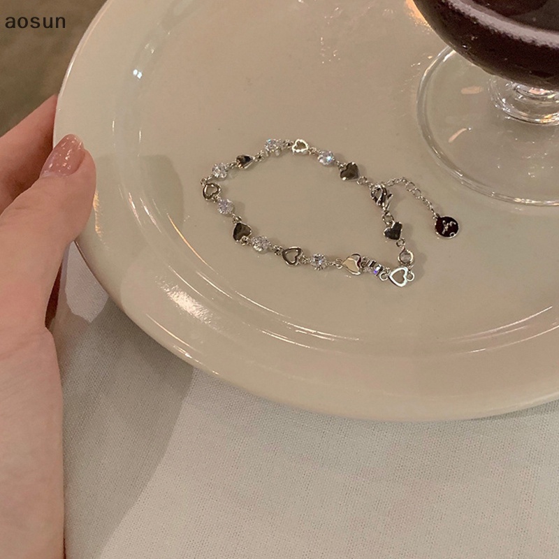 Aosun Vòng Tay Đính Đá zircon Hình Trái Tim Dễ Thương Có Thể Điều Chỉnh Cho Nữ