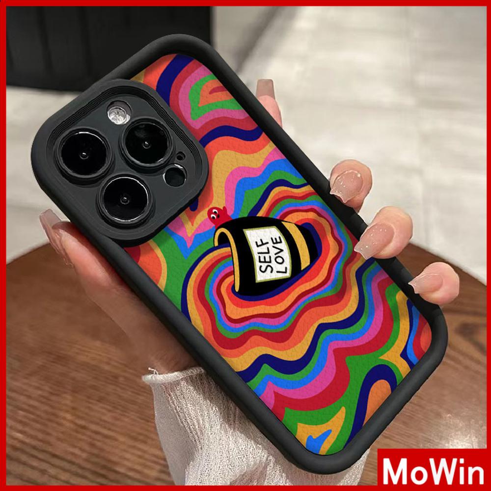 Ốp lưng iPhone 15 Pro Max Ốp Da Họa Tiết Màu Đen Ốp Lưng TPU Chống Sốc Mềm Màu Sắc Xoáy Tiếng Anh Tương Thích Với iPhone14 Pro Max 13 Pro Max 12 Pro Max 11 XR XS Max 7Plus 8Plu