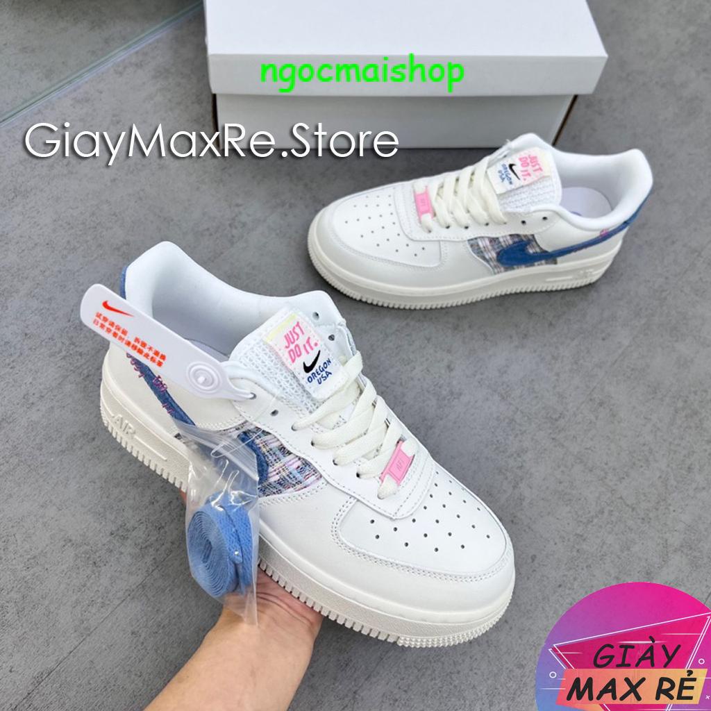 🔥SALE- UY TÍN Giày Air Force 1 Just Do It màu trắng sữa hot 2023, Giày AF1 vá bò trắng sữa