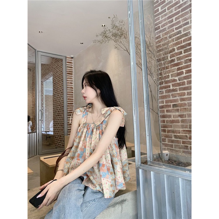 Áo Hai Dây Dáng Ôm Ngắn In Họa Tiết Thời Trang Mùa Hè Pháp 2023 Cho Nữ