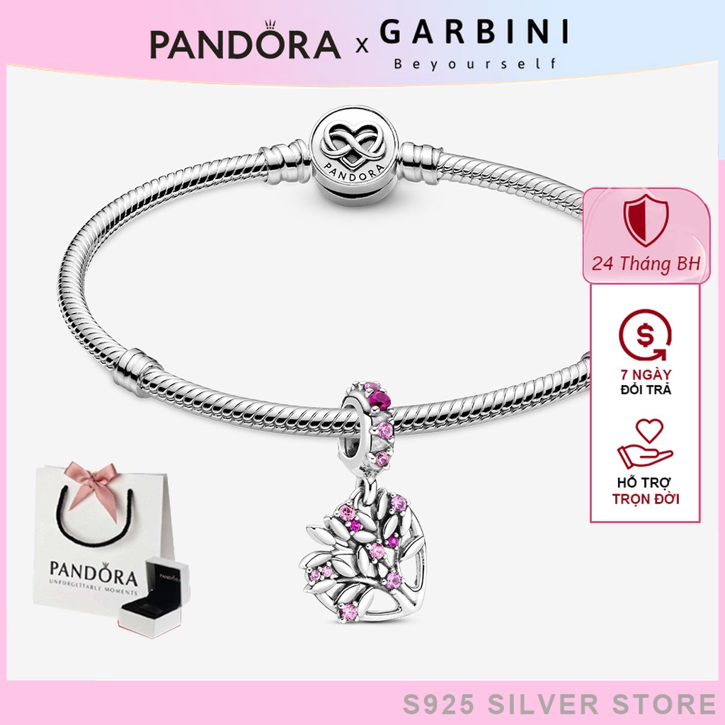 Vòng tay pandora bạc mix charm fullbox bạc s925, lắc tay bạc pandora cây gia đình hạnh phúc - Garbini