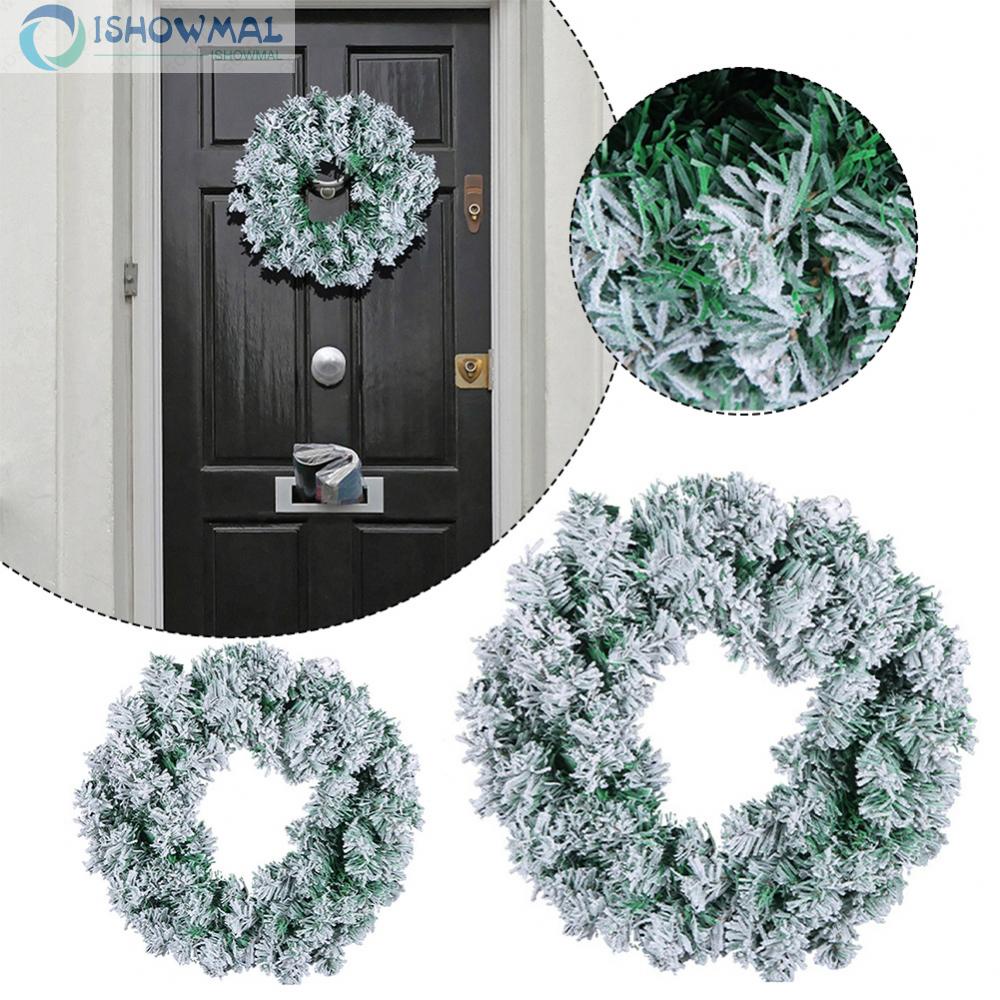 [ISHOWMAL-VN]Handcrafted Christmas Pine Needle Wreath with Snowflake Embellishments-New In 11-