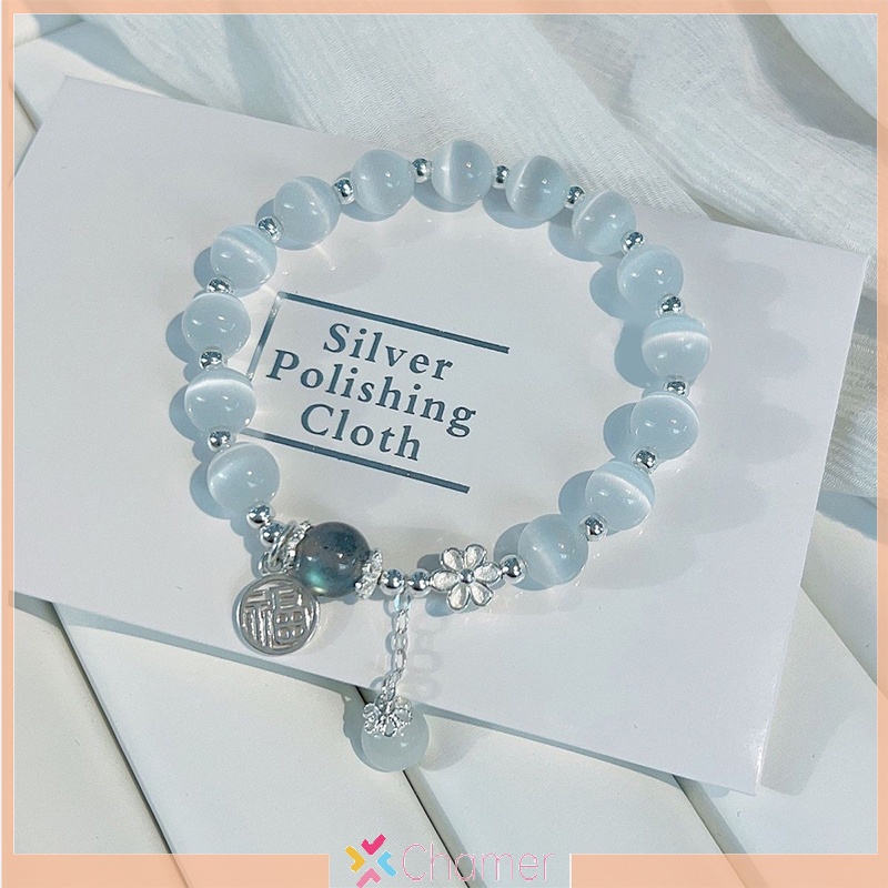 Vòng Đeo Tay Chuỗi Hạt Đá Mắt Mèo Giả Pha Lê Nhẹ Co Giãn Thời Trang Đơn Giản Dành Cho Bạn Nữ Mới