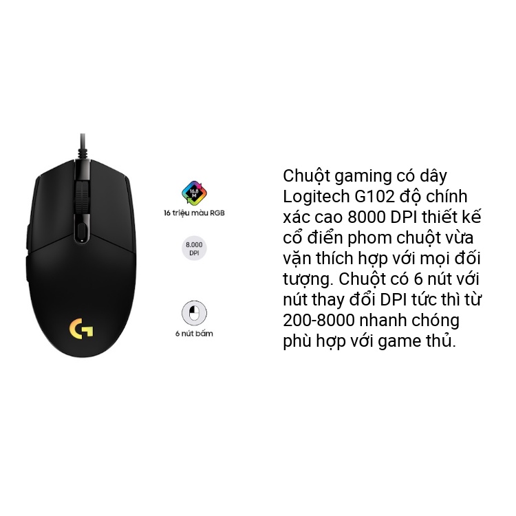 Chuột gaming Logitech G102 Gen2 Lightsync  - Bảo hành 24 tháng