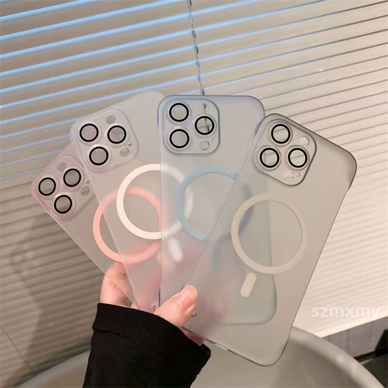 Mới Ốp Điện Thoại pc Cứng Trong Mờ Siêu Mỏng Từ Tính Không Khung Bảo Vệ Ống Kính Cho iphone 15 13 12 14 pro max