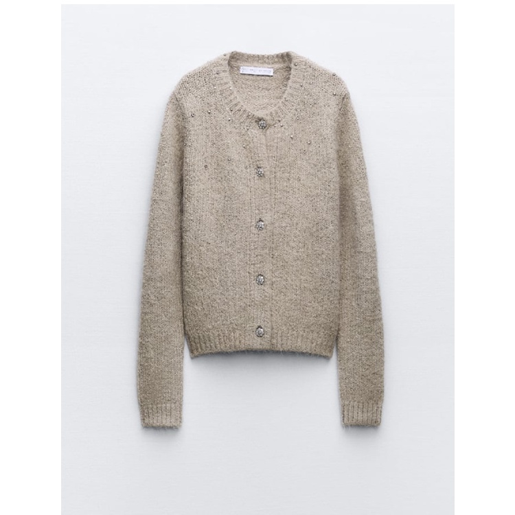 Zara Áo Khoác Dệt Kim Tay Dài Cổ Tròn Đính Hạt Thời Trang Mùa Thu 239598298 9598297