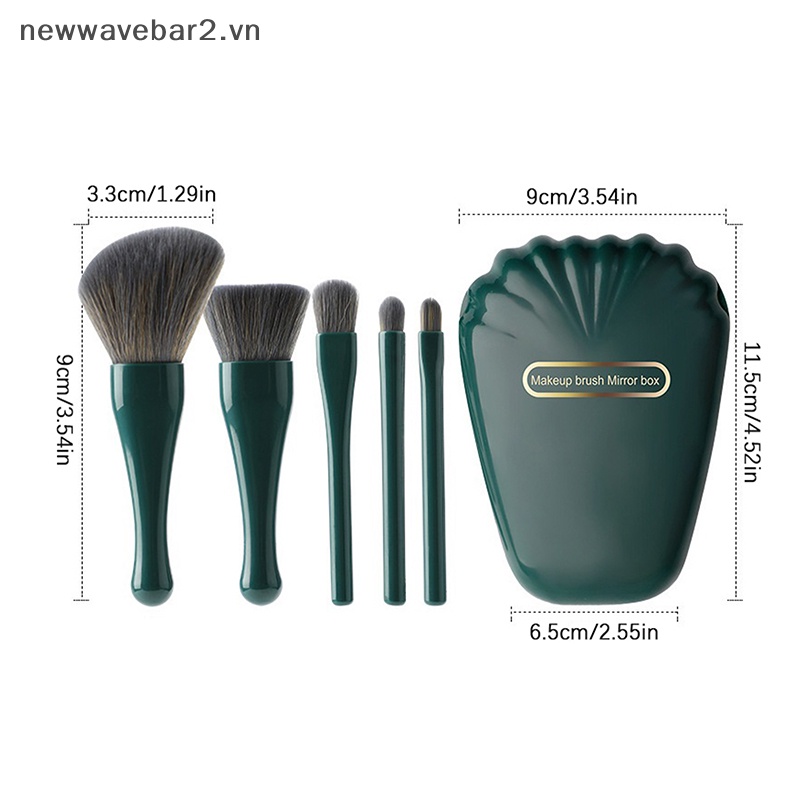 Set 5 Cọ Trang Điểm Lông Mềm Có Gương Hình Vỏ Sò