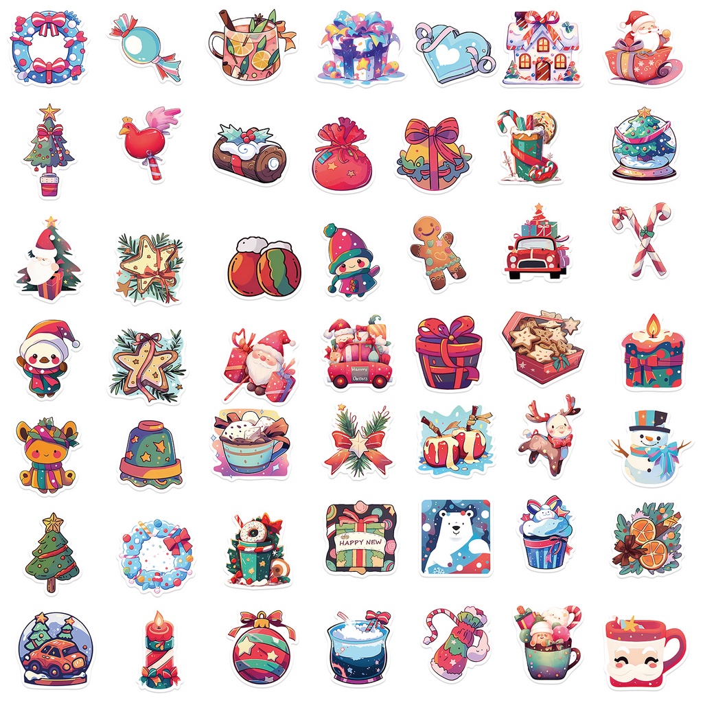 Kts Bộ 50 Miếng Dán Hình Ông Già Noel Chống Thấm Nước Trang Trí Vali / laptop / Tiệc Giáng Sinh diy