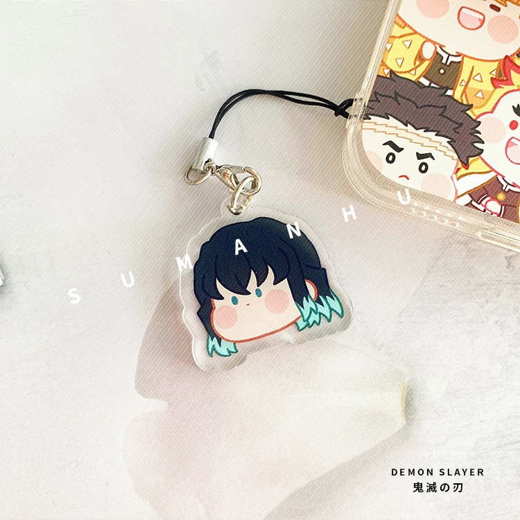 Dây treo Điện Thoại Di Động KIMETSU NO YAIBA CHIBI FACE Tanjiro Nezuko Zenitsu Muichiro Giyuu Inosuke móc khóa anime