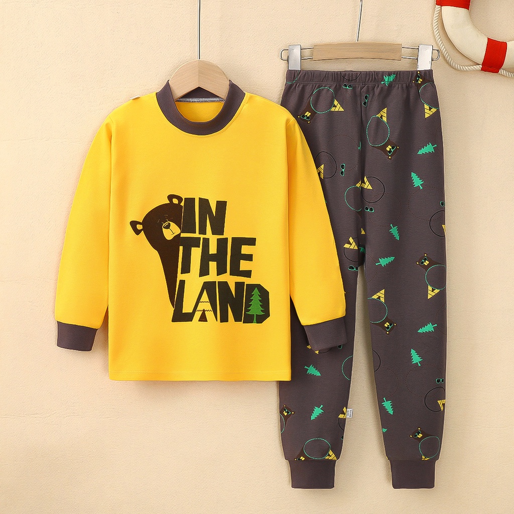 Hoạt Hình Bộ Đồ Ngủ 2 Món Bằng Vải cotton Tay Dài Dành Cho Bé Trai