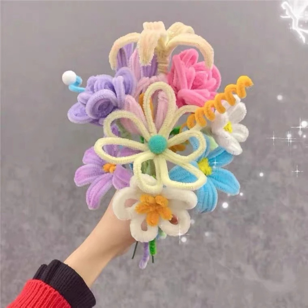 PVN61934 Set 100 cành kẽm nhung trộn màu, kẽm lông làm hoa, trang trí uốn hình