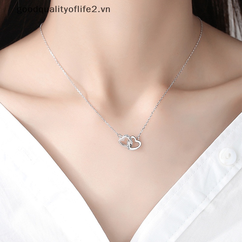 Set 5 Vòng cổ / Nhẫn / Bông Tai Hình Trái Tim Đôi Đính Kim Cương Giả Cho Nữ