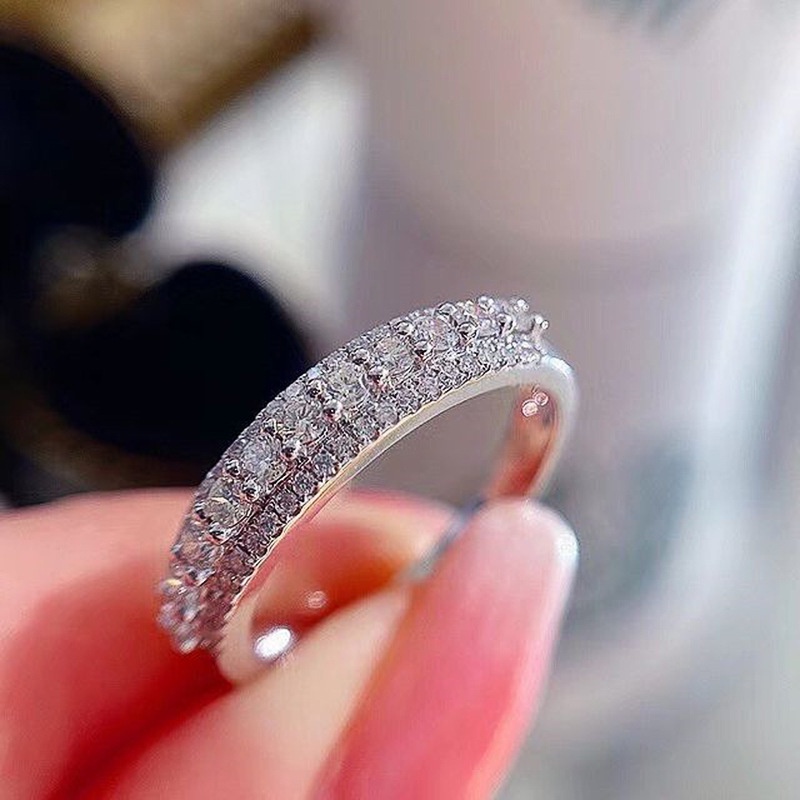 Nhẫn Thép Titan Mạ Bạc 925 Đính Đá zircon Thanh Lịch Thời Trang Cho Nữ