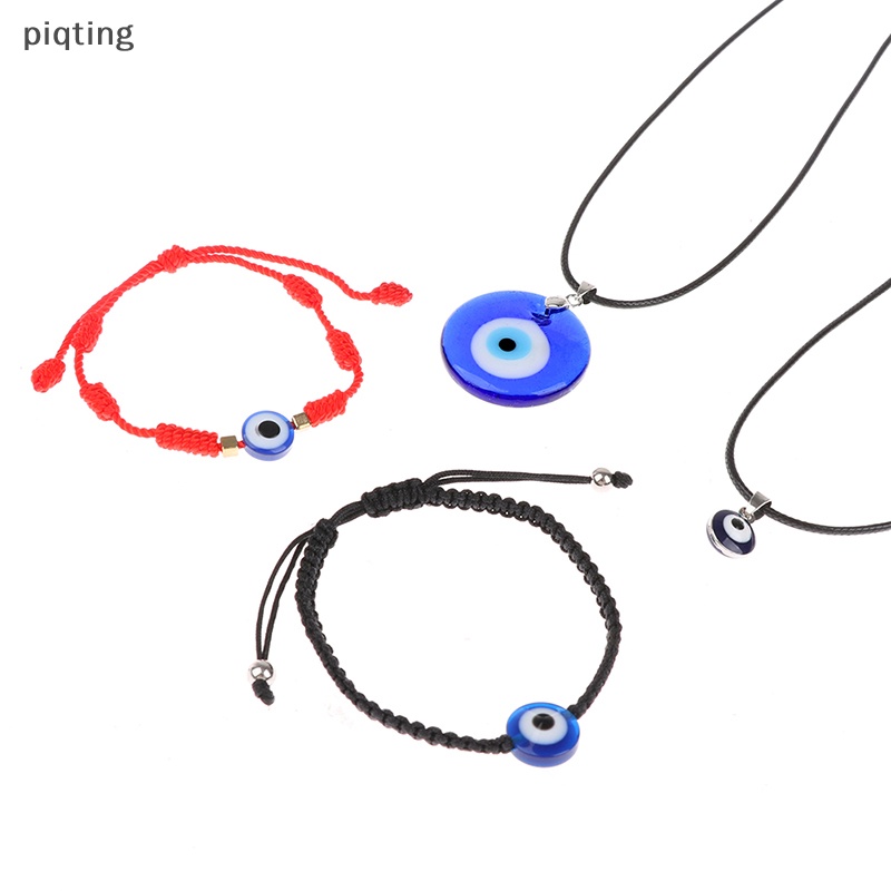 Piqt Dây Chuyền / Vòng Đeo Tay / Vòng Cổ Mặt Hình Mắt Quỷ Bằng Thủy Tinh Màu Xanh Dương 3cm
