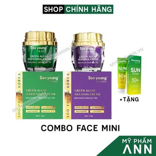 Combo Kem Face Xanh Dưỡng Trắng Soo Young Mini + Kem Face Nám Lục Tảo Soo Young Mini Chính hãng