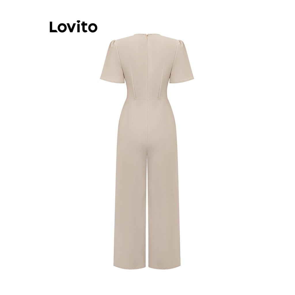 Lovito Bộ áo liền quần xếp li trơn đơn giản cho nữ L71ED246 (Mơ/Xanh)