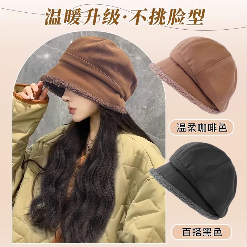 Mới Mũ beret Phối Tóc Giả Dài Xoăn Tự Nhiên Thời Trang Thu Đông Cho Nữ