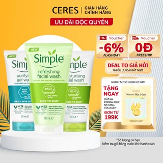 Sữa Rửa Mặt Simple, SRM Simple, Gel Rửa Mặt Cho Da Dầu Mụn Dưỡng Ẩm Da Khô, Nhạy Cảm Dịu Nhẹ Chính Hãng Lành Tính 150ml