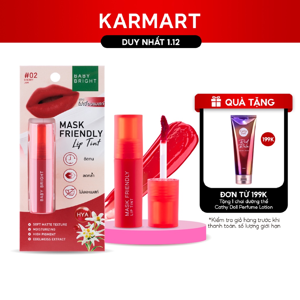 Son tint Baifern siêu lì lâu trôi, tôn da và không lem khẩu trang Baby Bright Mask Friendly Lip Tint 2.5g