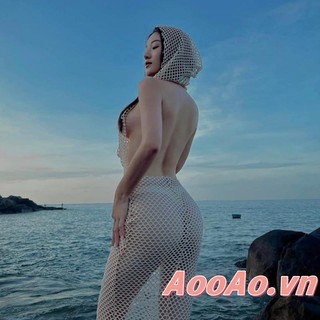 Aooao-nữ Dài Bodycon Đầm Rỗng Ra Lưới Nhìn Xuyên Qua Có Mũ Trùm Đầu Cổ Bò Không Tay Lưng Đầm