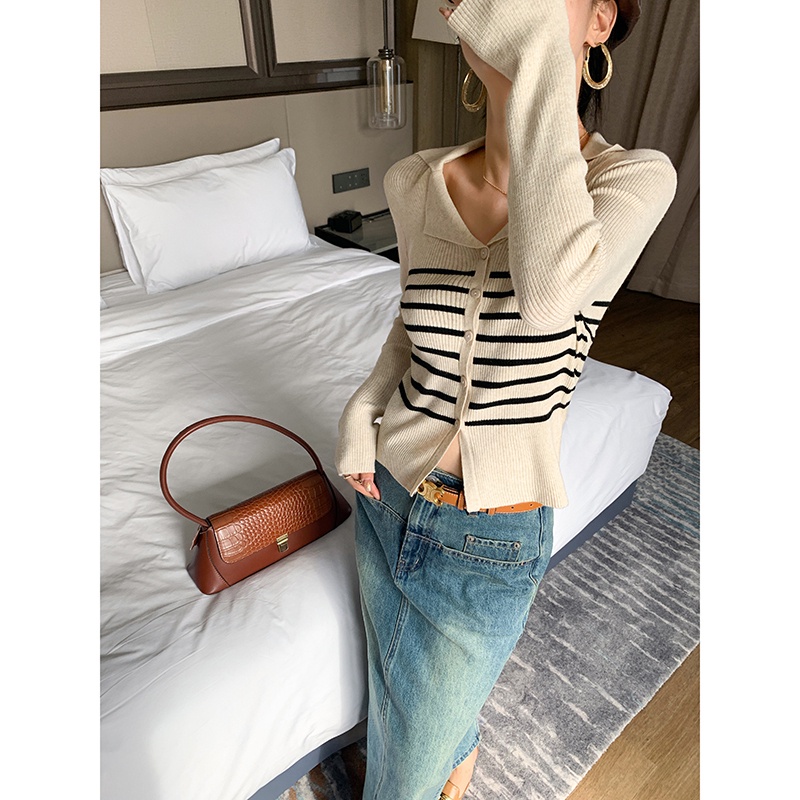 「CZC」Áo Khoác cardigan Dệt Kim Họa Tiết Kẻ Sọc Thời Trang Mùa Thu Mới Cho Nữ