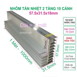 Nhôm tản nhiệt 2 tầng 10 cánh dài 1 mét - 1.000mm - LinhKien HD