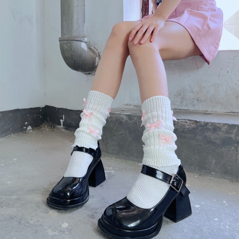 Tất Dệt Kim Giữ Ấm Chân Phối Nơ Dễ Thương Phong Cách Nhật Bản Cho Nữ