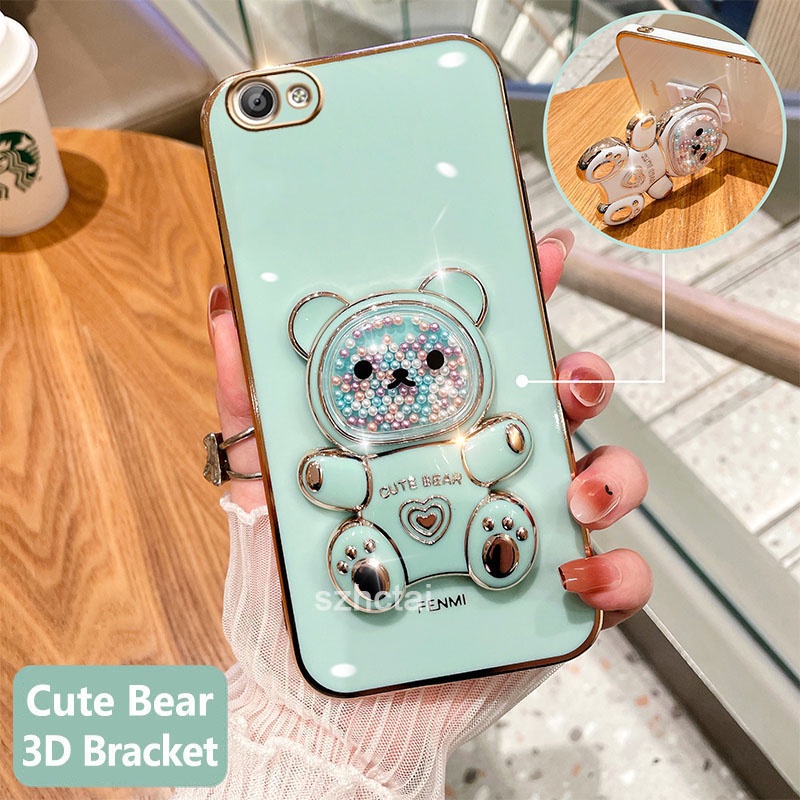 ốp lưng oppo a71 a83 f1s a57 a39 Ốp Điện Thoại Dẻo Vuông Mạ Màu In Hình Gấu 3d Đáng Yêu Có Giá Đỡ Cho oppo a71 a83 f1s a57 a39