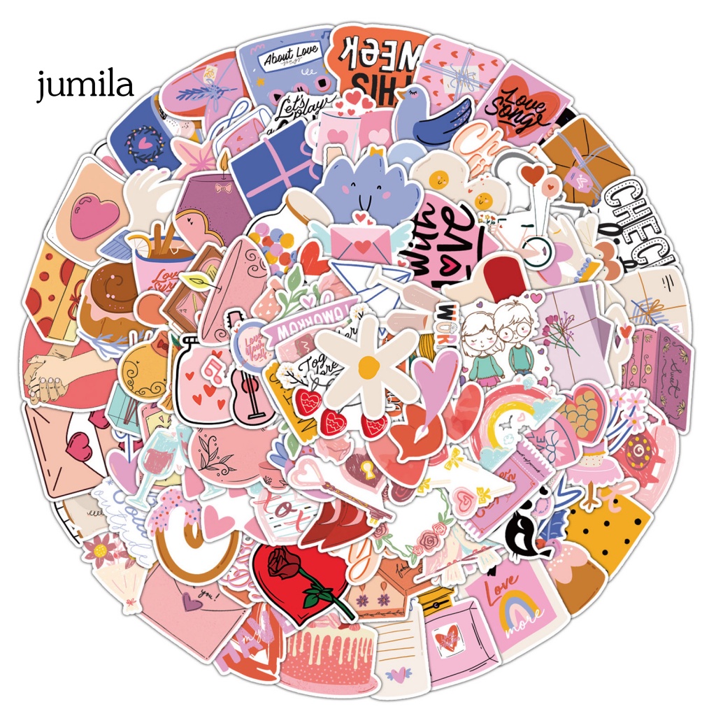 Bộ 100 Miếng Dán Chống Thấm Nước Họa Tiết Dễ Thương Dùng Trang Trí Sổ Tay / Hành Lý / Ngày valentine