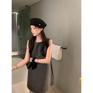 Suxi Đầm dự tiệc nữ cổ tròn dáng rộng kiểu Pháp cổ tròn không tay thời trang