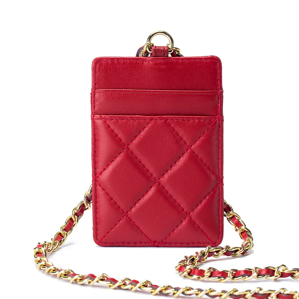 Ví Đựng Thẻ Siêu Mỏng Bằng Da Cừu Phối Dây Xích Thiết Kế Đơn Giản Cho Nữ Giá Đỡ