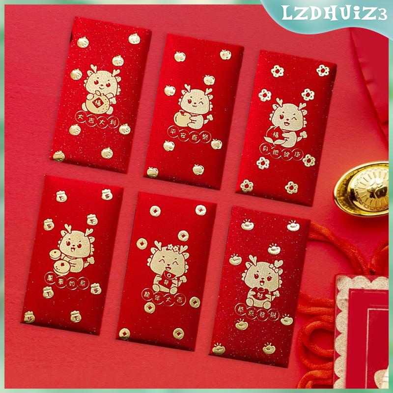 Set 6 Bao Lì Xì Đỏ Phong Cách Trung Hoa Mừng Năm Mới 2024