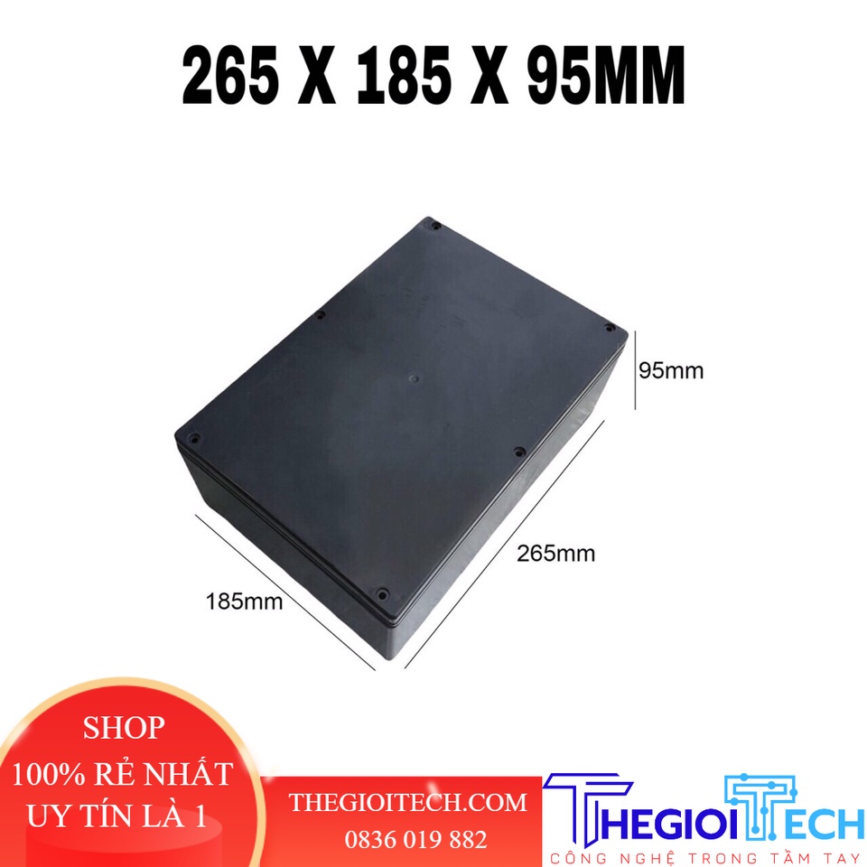Hộp 265x185x95mm tặng kèm ốc vít và ron cao su chống nước -  Hộp nhựa đựng mạch điện tử. - Đen nấp trong