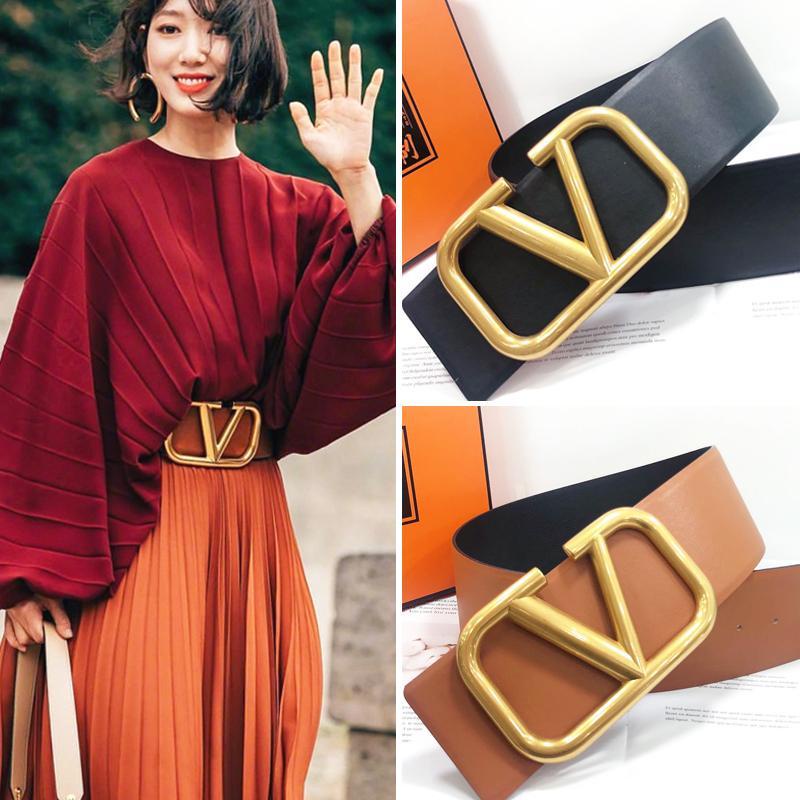 Valentino Thắt Lưng Da Bò Khóa Chữ v Bản Rộng Thời Trang Cho Nữ