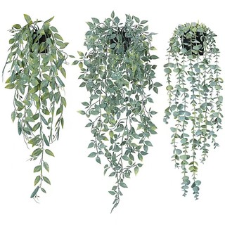 Spot# Artificial Hanging Plant Fake Hanging Potted Green Artificial Eucalyptus Vine Mandala Home Ornamental Flower 12cc