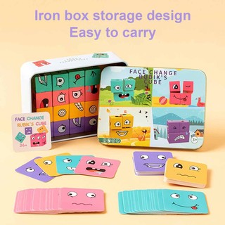 Expression Puzzle Building Cubes Wooden Face-Changing Magic Cube Building Blocks Matching Game Logical Thinking Training Brain Toy