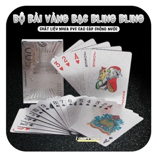 Bộ bài tây vàng bạc 100 đô nhũ bling bling cao cấp | chống nước chống bụi | thẻ bài sưu tầm đáng yêu