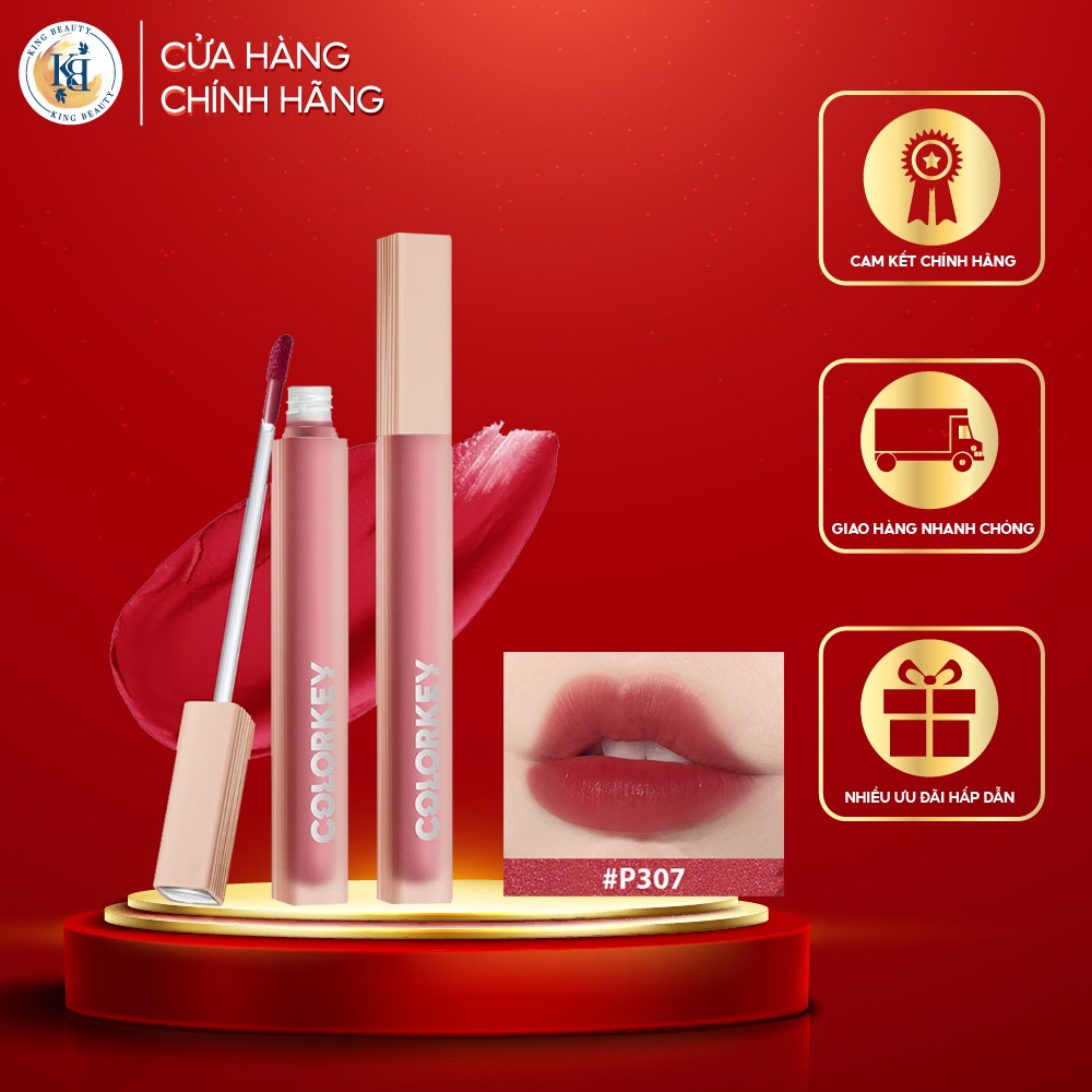 Son tint bóng COLORKEY Màu Cánh Hồng Khô Dạng Lỏng Lâu Trôi, Dưỡng Ẩm 1.8g - P307