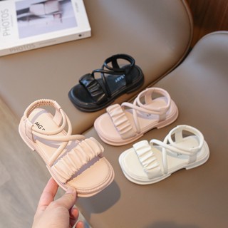 Giày Lười Đế Mềm Bằng Da Co Giãn Màu Trơn Quai Chéo Dành Cho Bé Gái 3-16 Tuổi