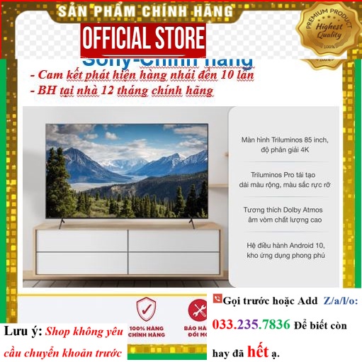 [Hãng] Smart Tivi Sony 85 Inch KD-85X9000H 4K UHD &lt; Chính hãng BH:24 tháng tại nhà toàn quốc&gt; - Mới 100%