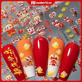 Sticker nổi 5D mẫu Tết lân rồng thần tài thỏi vàng sticker bài Tết dán móng tay nail đón năm mới may mắn