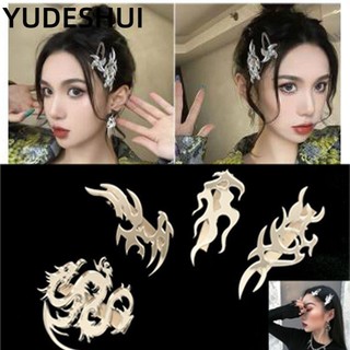 YUDESHUI Rock Hair Accessories Flame Hair Clip Dragon Pattern Headwear Wave Sun Hairpins Streetwear Jewelry Acrylic Metal Fashion Gift Trending Harajuku Barrette