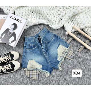 Quần short jean rách tua rua túi lộ carro ly, quần đùi jean túi lòi rách tua alohashop91