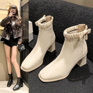 Bốt nữ cổ thấp cá tính-boot nữ nâng chiều cao nơ miu 6cm msp 8178 gh