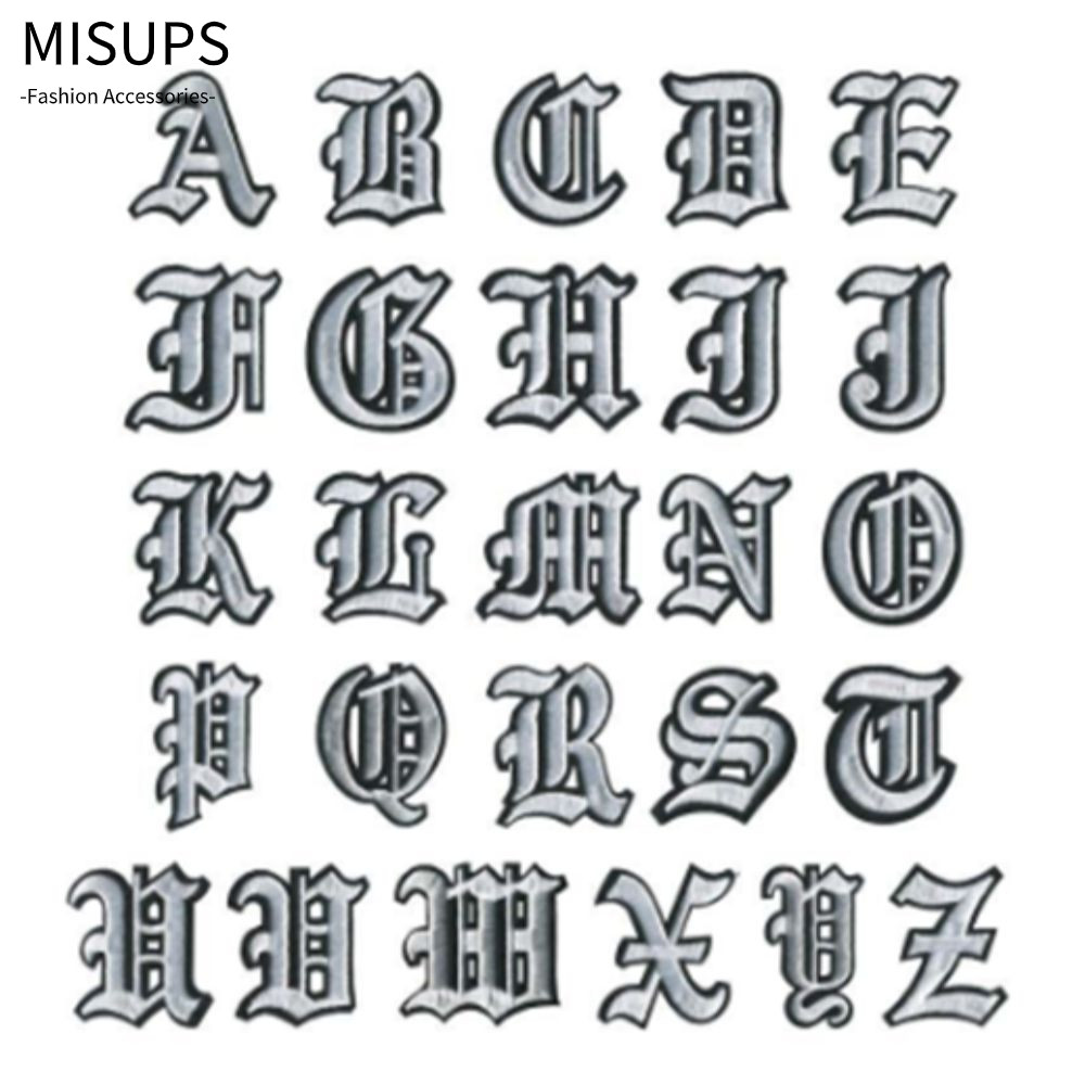 Misups Gothic Tiếng Anh Cũ Sắt Trên Miếng Dán Chữ Cái, Sợi Polyester Trắng a-Z Biên Giới Chữ Cái Thê