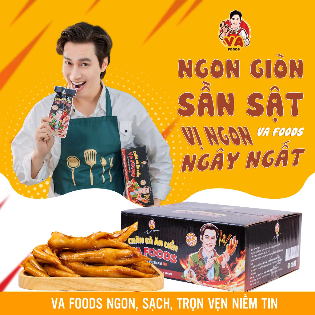 Hộp 20 Gói Chân Gà Ăn Liền Có Xương VA Foods Hàng Việt Ăn Vặt Siêu Ngon - Túi 40gram