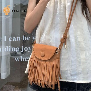 Mkeb Túi Xách Da pu Dáng Vuông Phối Tua Rua Phong Cách bohemian
