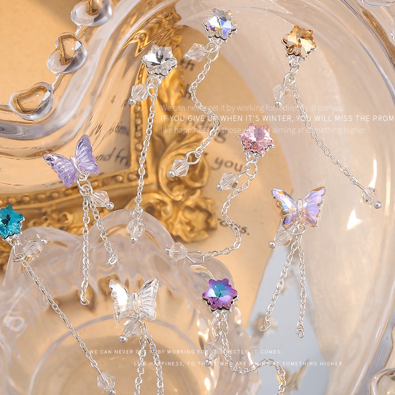 Bông Tai Xích Tua Rua Hình Bướm 3d diy Trang Trí Móng Tay