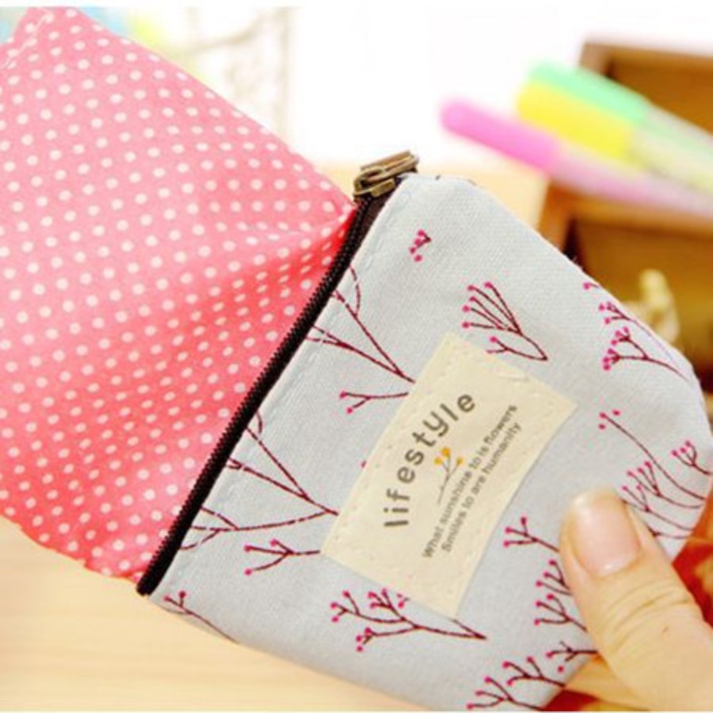 Túi Vải canvas mini Họa Tiết Hoa Đựng Chìa Khóa