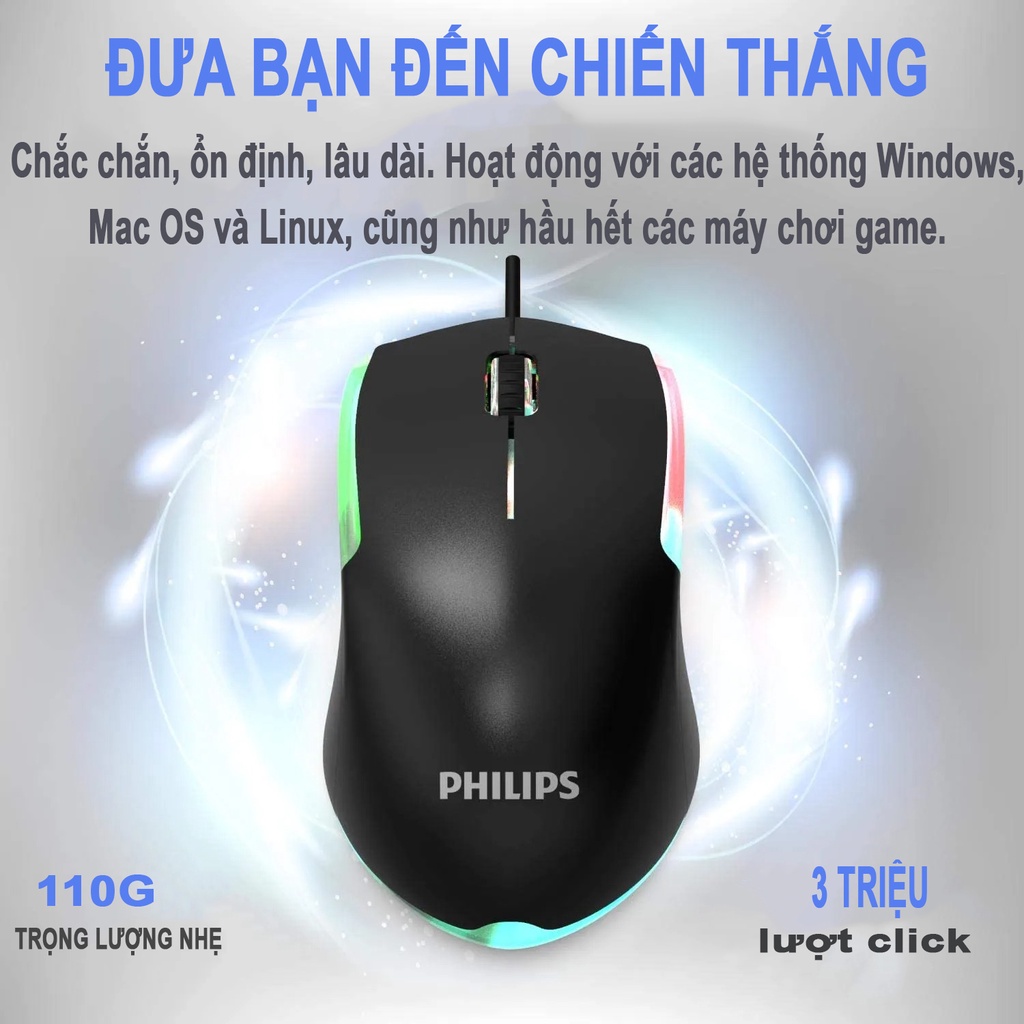 Chuột chuyên game Philips G314  LED đa màu - DPI 1200 thiết kế công thái học